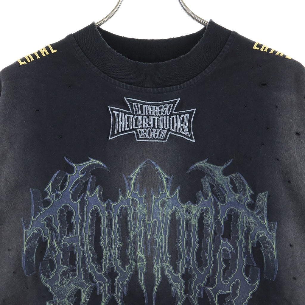 T.C.R BY TOUCHER(ティー.シー.アール バイ トゥシェ) GOD MODE DAMEGE S/S TEE ゴッドモードダメージ加工 半袖Tシャツ カットソー ブラック