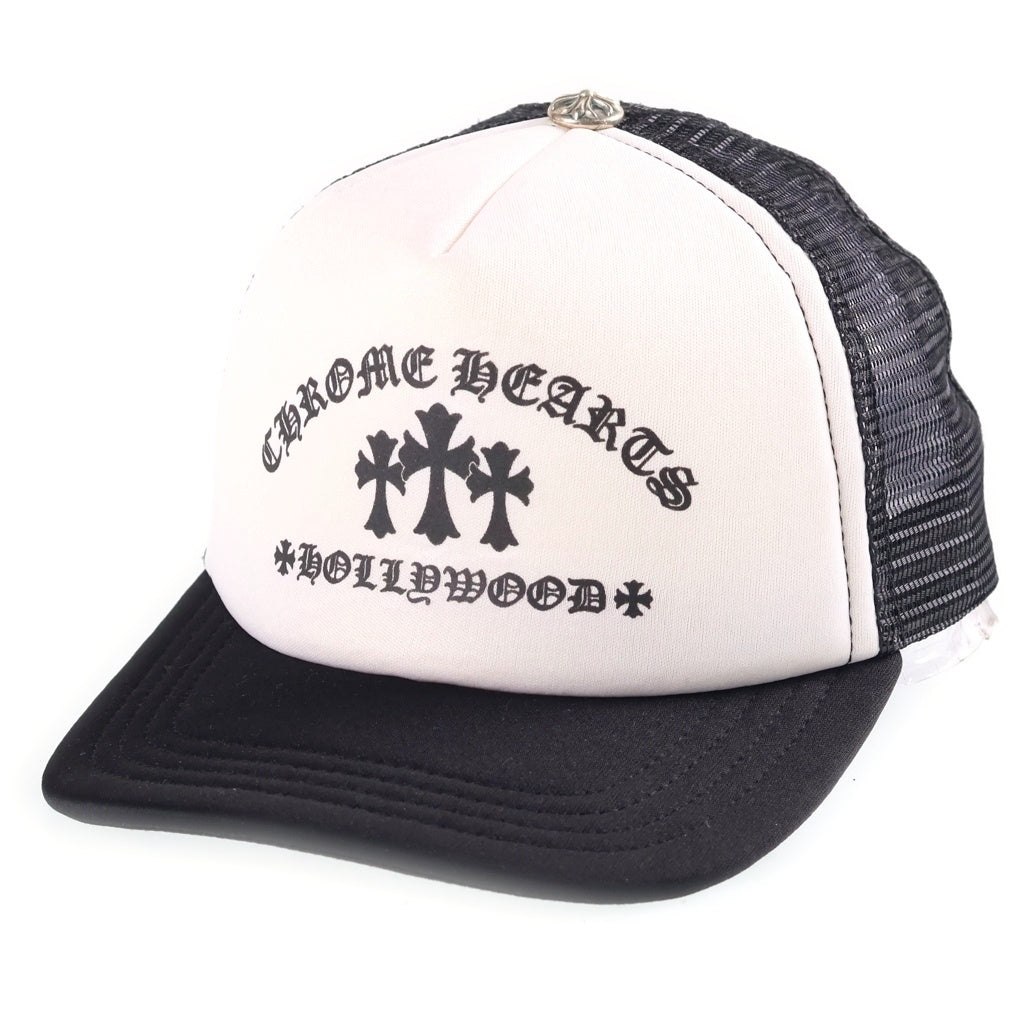 CHROME HEARTS(クロムハーツ) TRUCKER CAP セメタリークロスプリント メッシュ トラッカーキャップ 帽子 ブラック/ホワイト
