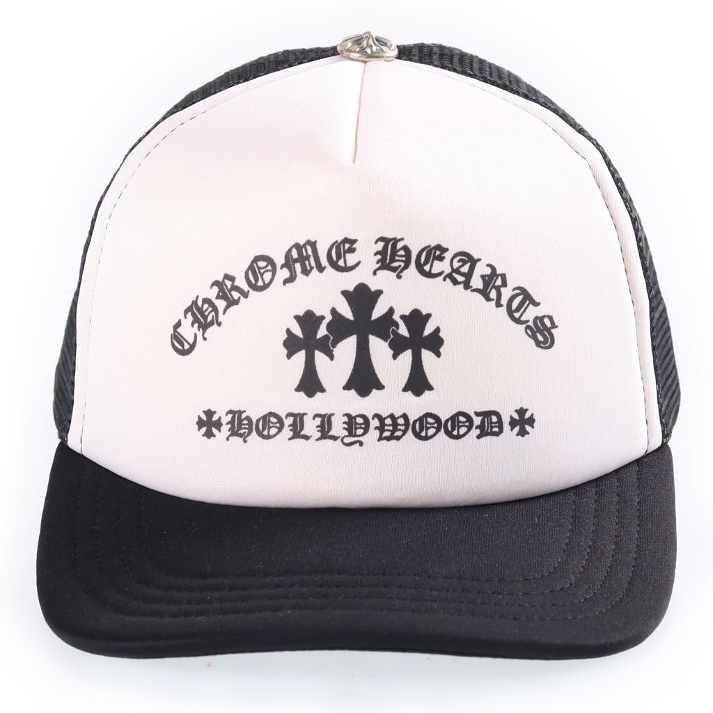 CHROME HEARTS(クロムハーツ) TRUCKER CAP セメタリークロスプリント メッシュ トラッカーキャップ 帽子 ブラック/ホワイト