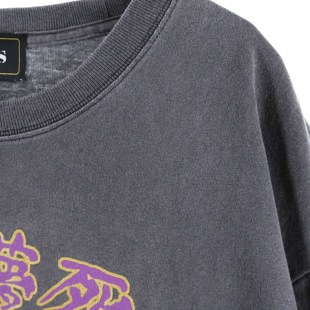 NO BRAND(ノーブランド) EXODUS(エクソダス) 酔生夢死 フロントプリント 半袖Tシャツ カットソー チャコールグレー