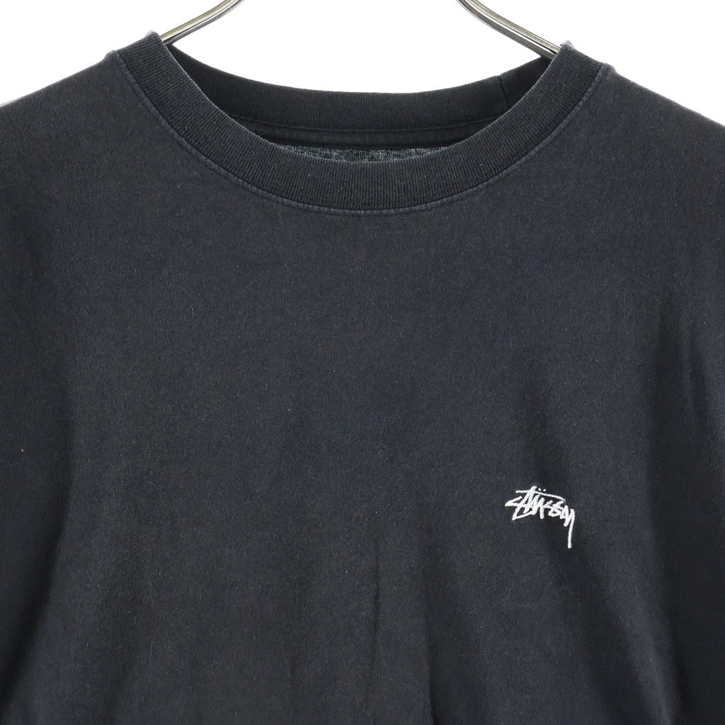 STUSSY(ステューシー) フロントスモールストックロゴ刺繍 長袖Tシャツ カットソー ブラック