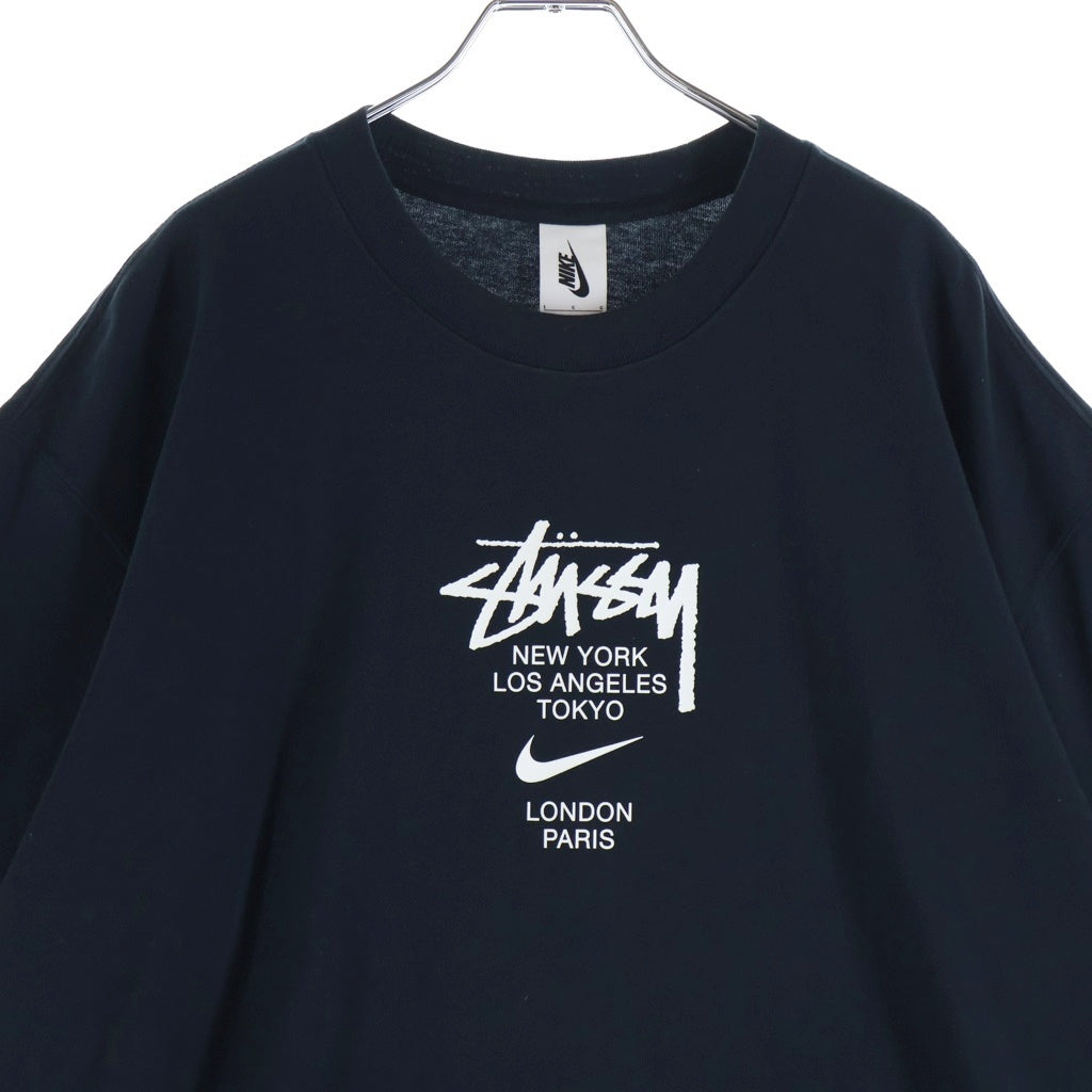NIKE(ナイキ) ×STUSSY International Logo S/S Tee インターナル ロゴプリント クルーネック 半袖Tシャツ カットソー ブラック DD3342-010
