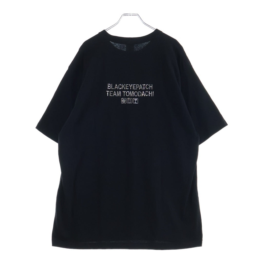 THE BLACK EYE PATCH(ブラックアイパッチ) ×Team Tomodachi Label Rhinestone Tee チーム友達 ラベル 両面ラインストーン 半袖Tシャツ カットソー ブラック