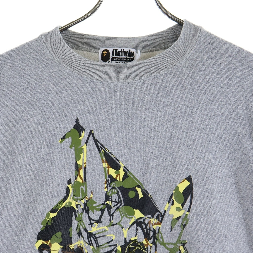 A BATHING APE(アベイシングエイプ) ×UNKLE/MO WAX Original Headz 両面プリント クルーネック スウェット トレーナー グレー