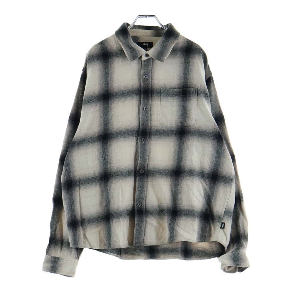 STUSSY(ステューシー) 22AW Hellshire Plaid Shirt ヘルシャー チェック総柄 ボタン長袖シャツ ホワイト/ブラック