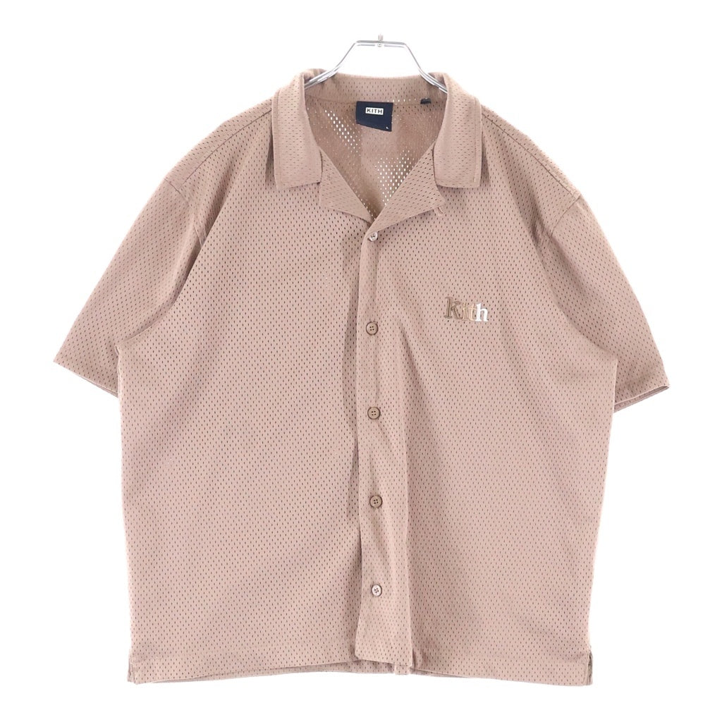 KITH(キス) 20SS CAMP COLLAR DOUBLE MESH SHIRT キャンプカラー ダブルメッシュ フロントロゴ刺繍 半袖 ボタンシャツ ピンク