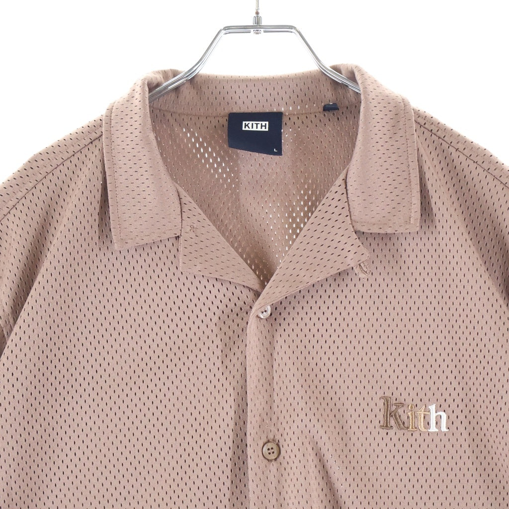 KITH(キス) 20SS CAMP COLLAR DOUBLE MESH SHIRT キャンプカラー ダブルメッシュ フロントロゴ刺繍 半袖 ボタンシャツ ピンク