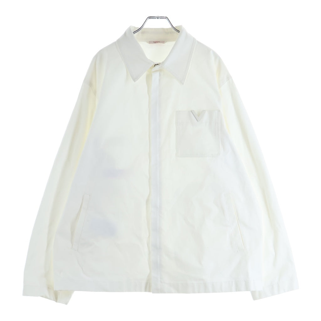 VALENTINO(ヴァレンティノ) Embossed Logo Zipper Heavyweight Jacket エンボス加工 ロゴラベル ポケット ジップアップ ヘビーウエイト シャツ ジャケット ホワイト