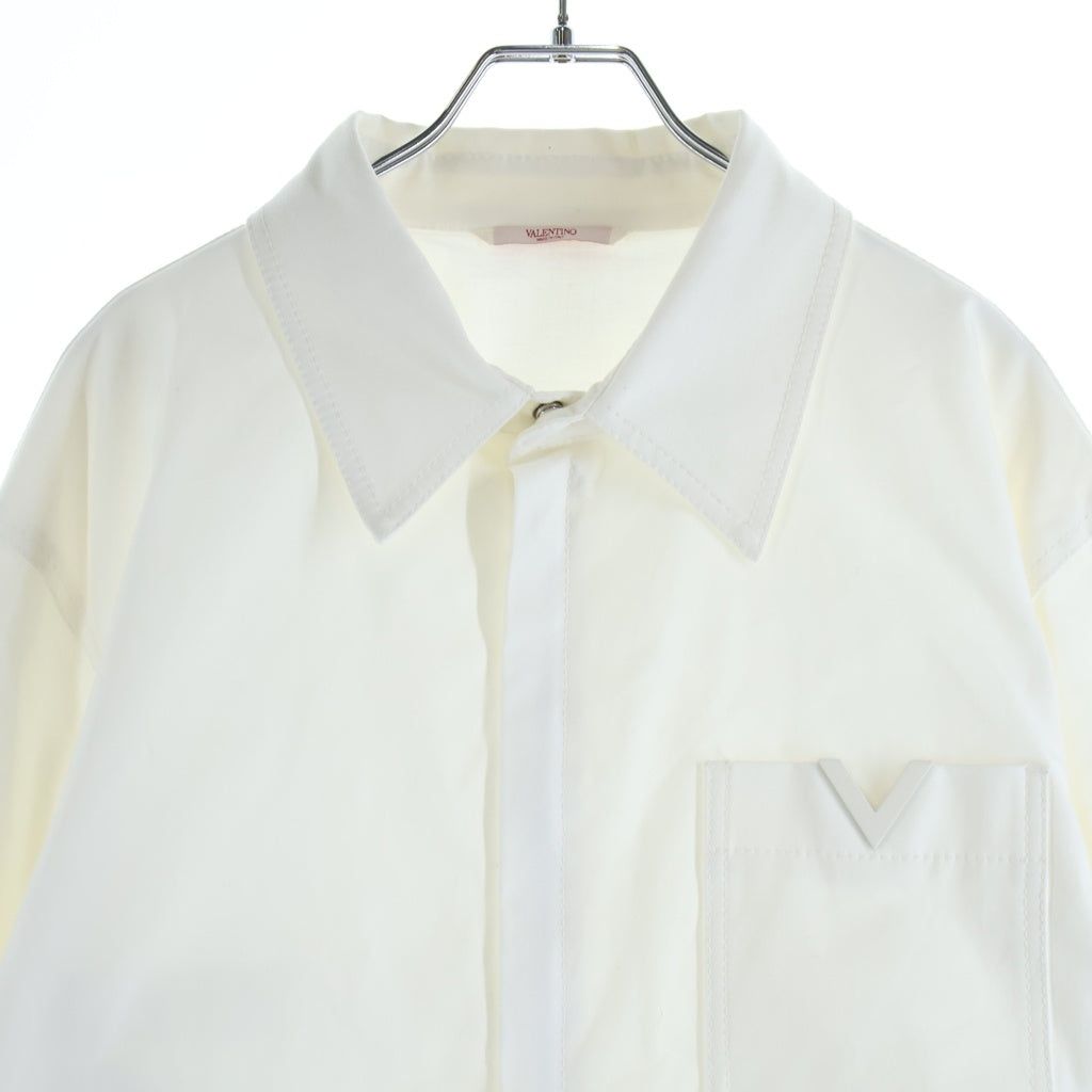 VALENTINO(ヴァレンティノ) Embossed Logo Zipper Heavyweight Jacket エンボス加工 ロゴラベル ポケット ジップアップ ヘビーウエイト シャツ ジャケット ホワイト