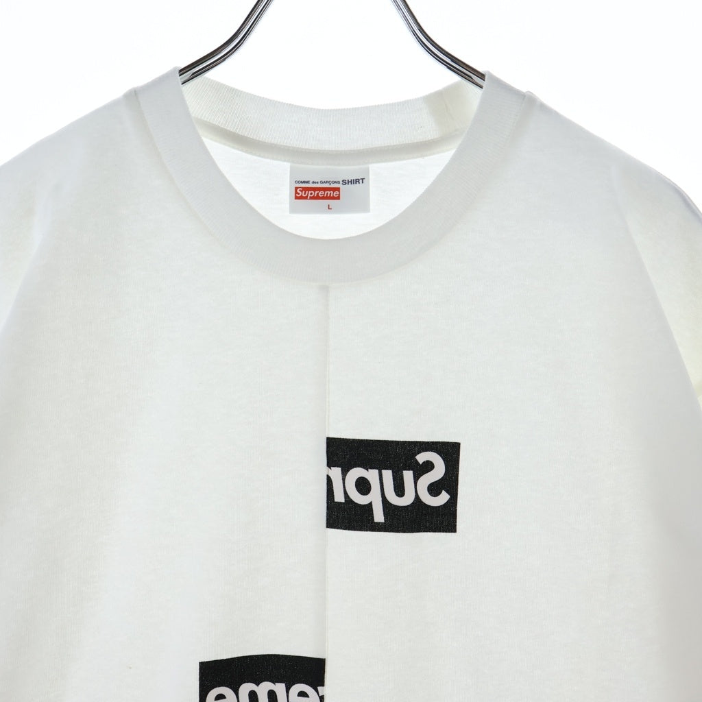 SUPREME(シュプリーム) 18AW ×COMME des GARCONS SHIRT Split Box Logo Tee コムデギャルソンシャツ スプリットボックスロゴ フロントプリント 半袖Tシャツ カットソー ホワイト