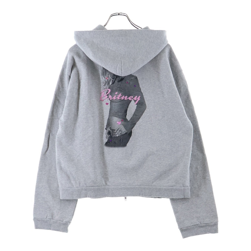 BALENCIAGA(バレンシアガ) BRITNEY SPEARS ZIP UP HOODIE ブリトニースピアーズ バックプリント ラインストーン装飾 ジップアップスウェットパーカー フーディ グレー 851236 TTVJ5