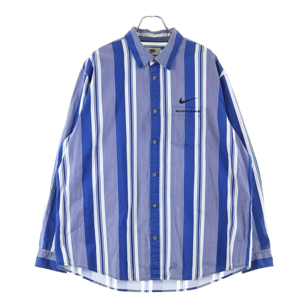 SUPREME(シュプリーム) 21SS ×NIKE Cotton Twill Shirt ナイキ コットン ツイル ストライプ総柄 ボタントップ 長袖 シャツ ブルー DB0499-431
