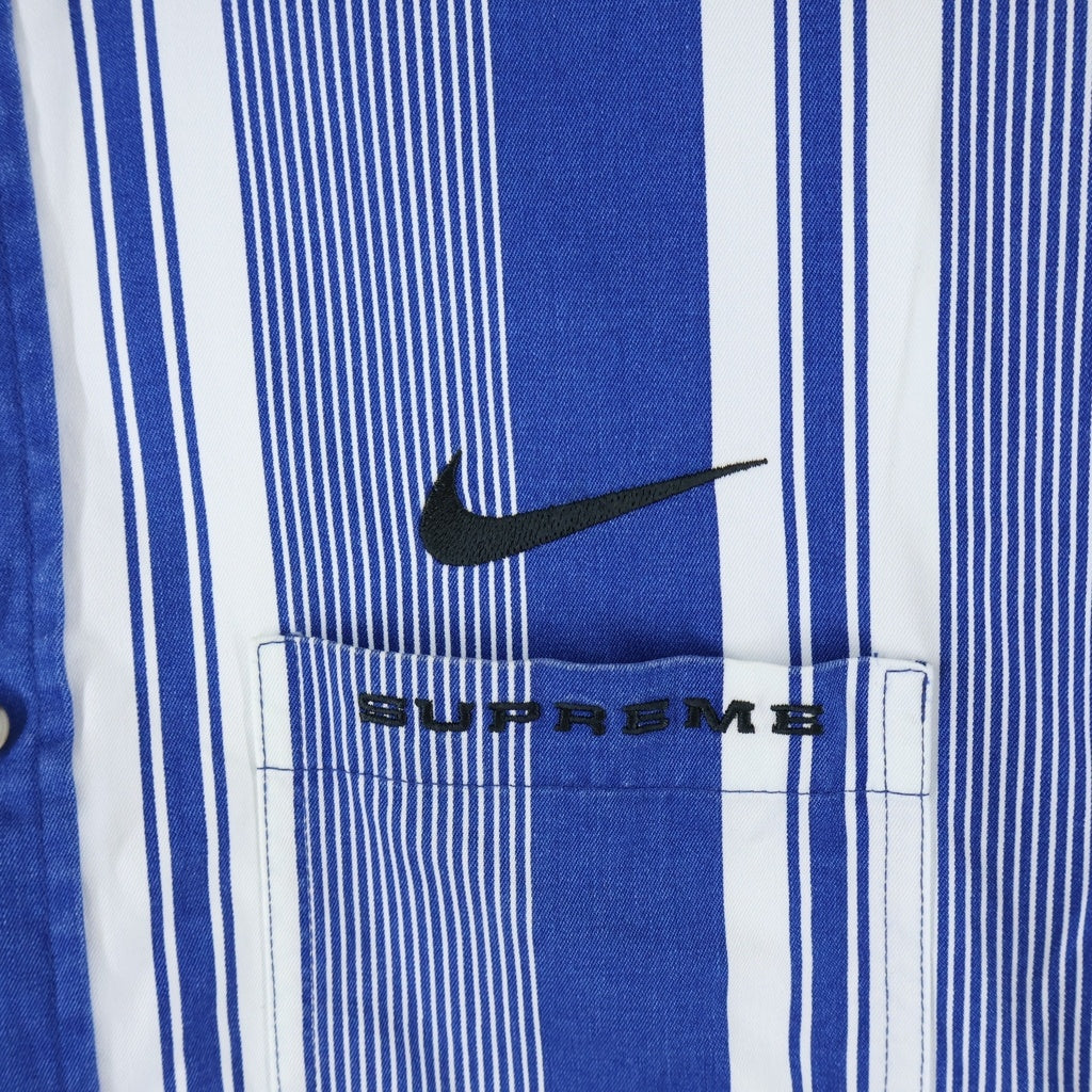SUPREME(シュプリーム) 21SS ×NIKE Cotton Twill Shirt ナイキ コットン ツイル ストライプ総柄 ボタントップ 長袖 シャツ ブルー DB0499-431