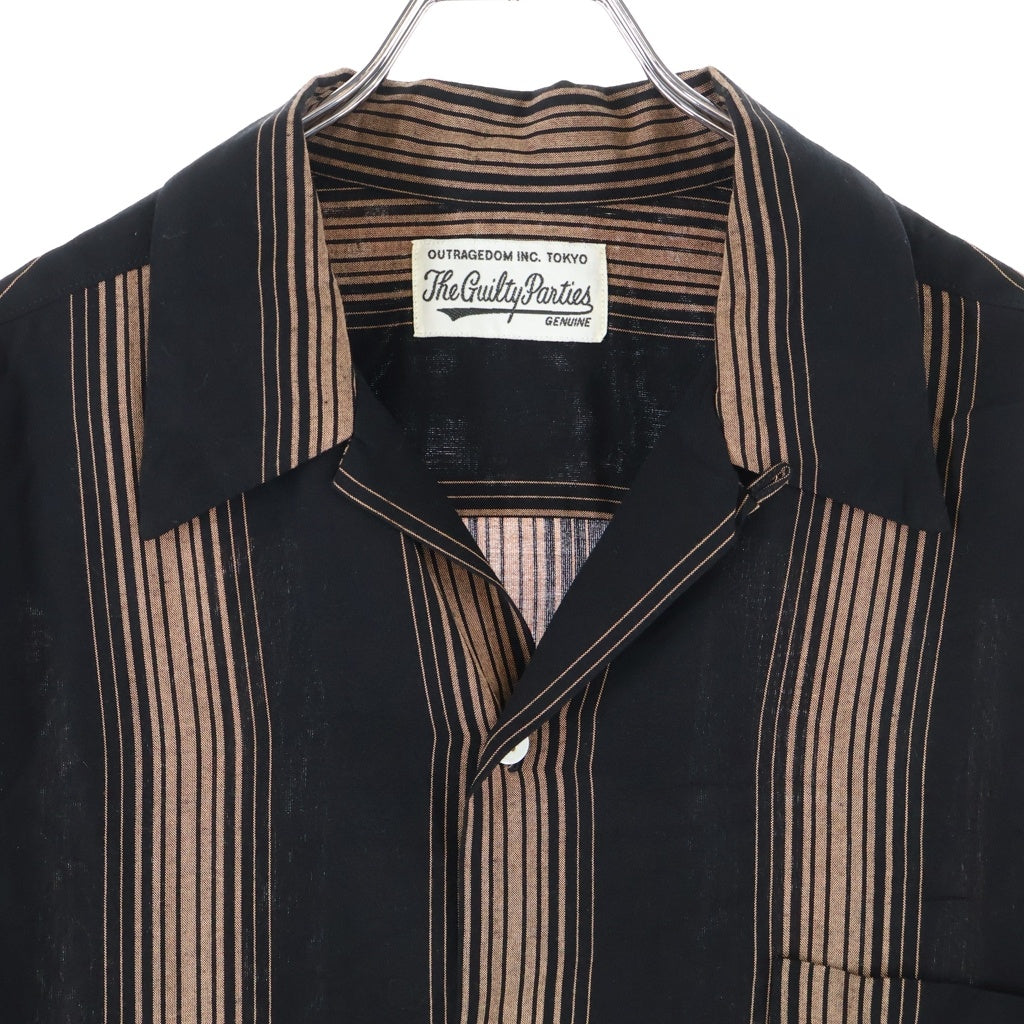 WACKO MARIA(ワコマリア) 22AW STRIPED OPEN COLLAR SHIRT L/S ストライプ オープンカラー レーヨン ボタン 長袖シャツ ブラック/ブラウン