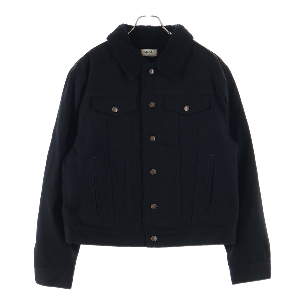 CELINE(セリーヌ) クリアストーンロゴ ボア切替 デニムトラッカージャケット ブラック 2Q523085T