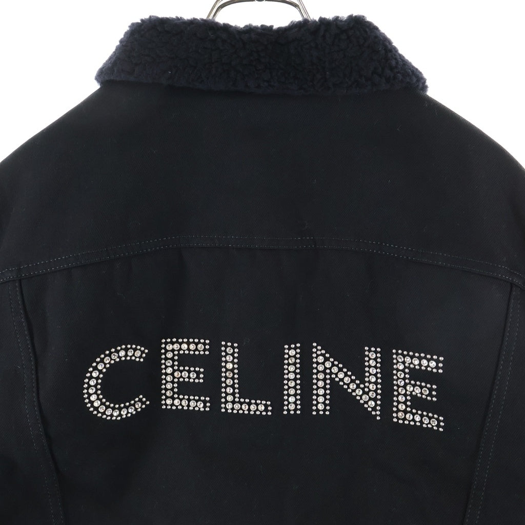 CELINE(セリーヌ) クリアストーンロゴ ボア切替 デニムトラッカージャケット ブラック 2Q523085T