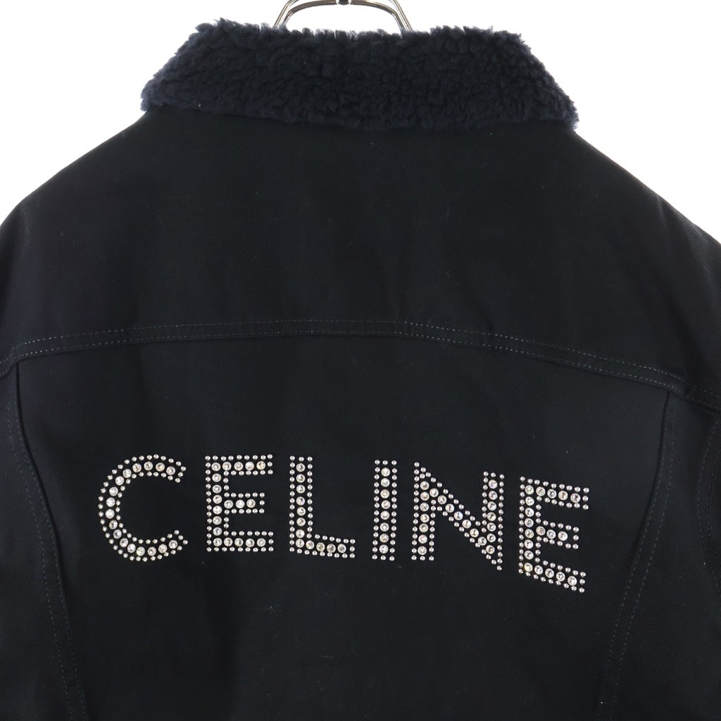 CELINE(セリーヌ) クリアストーンロゴ ボア切替 デニムトラッカージャケット ブラック 2Q523085T