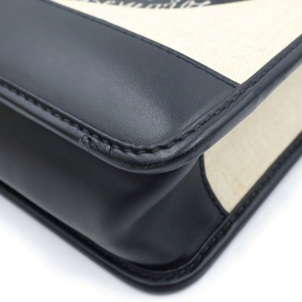 Berluti(ベルルッティ) カリグラフィー デザイン レザー キャンバス トートバッグ ホワイト/ブラック レディース