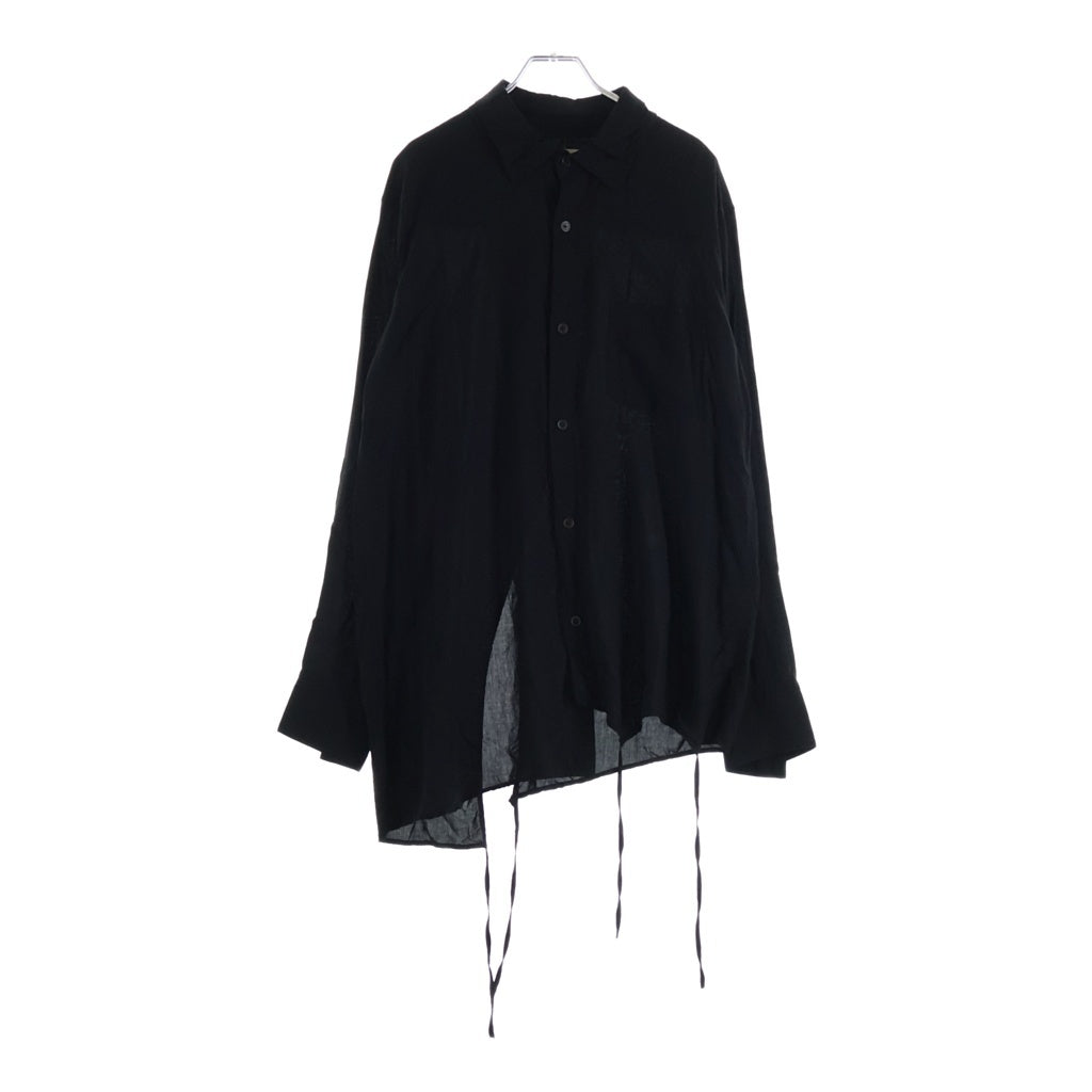 sulvam(サルバム) Asymmetical Drawstring Shirt アシンメトリー ダブル襟 パイピング ボタンダウン 長袖シャツ ブラック MT-B04-010