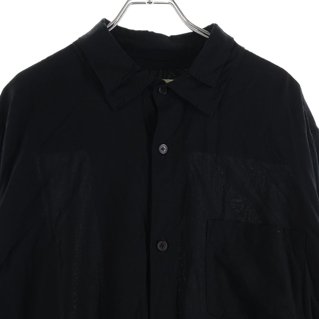sulvam(サルバム) Asymmetical Drawstring Shirt アシンメトリー ダブル襟 パイピング ボタンダウン 長袖シャツ ブラック MT-B04-010