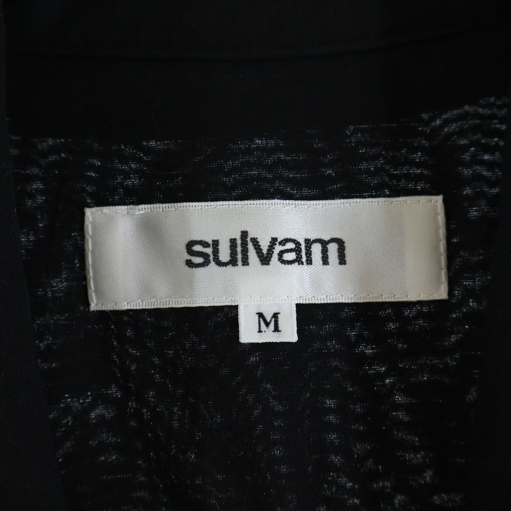 sulvam(サルバム) Asymmetical Drawstring Shirt アシンメトリー ダブル襟 パイピング ボタンダウン 長袖シャツ ブラック MT-B04-010