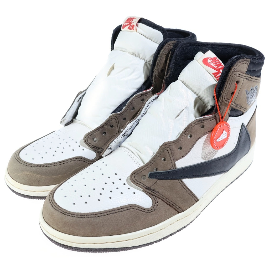 NIKE(ナイキ) ×TRAVIS SCOTT AIR JORDAN 1 RETRO HIGH OG TS SP トラヴィススコット エアジョーダン1 ハイカットスニーカー ブラウン/ホワイト US9.5/27.5cm CD4487-100