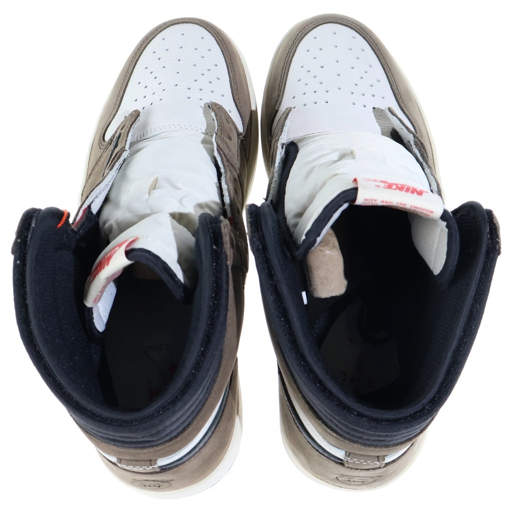 NIKE(ナイキ) ×TRAVIS SCOTT AIR JORDAN 1 RETRO HIGH OG TS SP トラヴィススコット エアジョーダン1 ハイカットスニーカー ブラウン/ホワイト US9.5/27.5cm CD4487-100