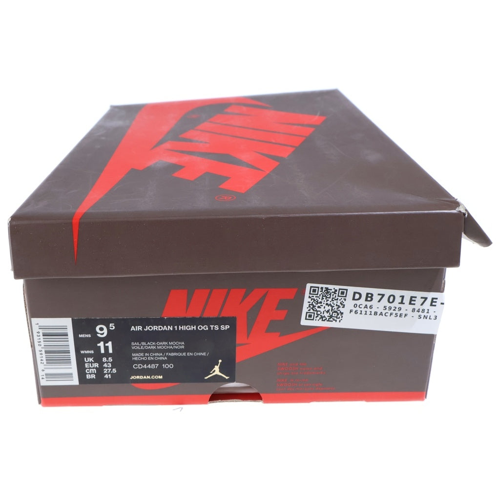 NIKE(ナイキ) ×TRAVIS SCOTT AIR JORDAN 1 RETRO HIGH OG TS SP トラヴィススコット エアジョーダン1 ハイカットスニーカー ブラウン/ホワイト US9.5/27.5cm CD4487-100