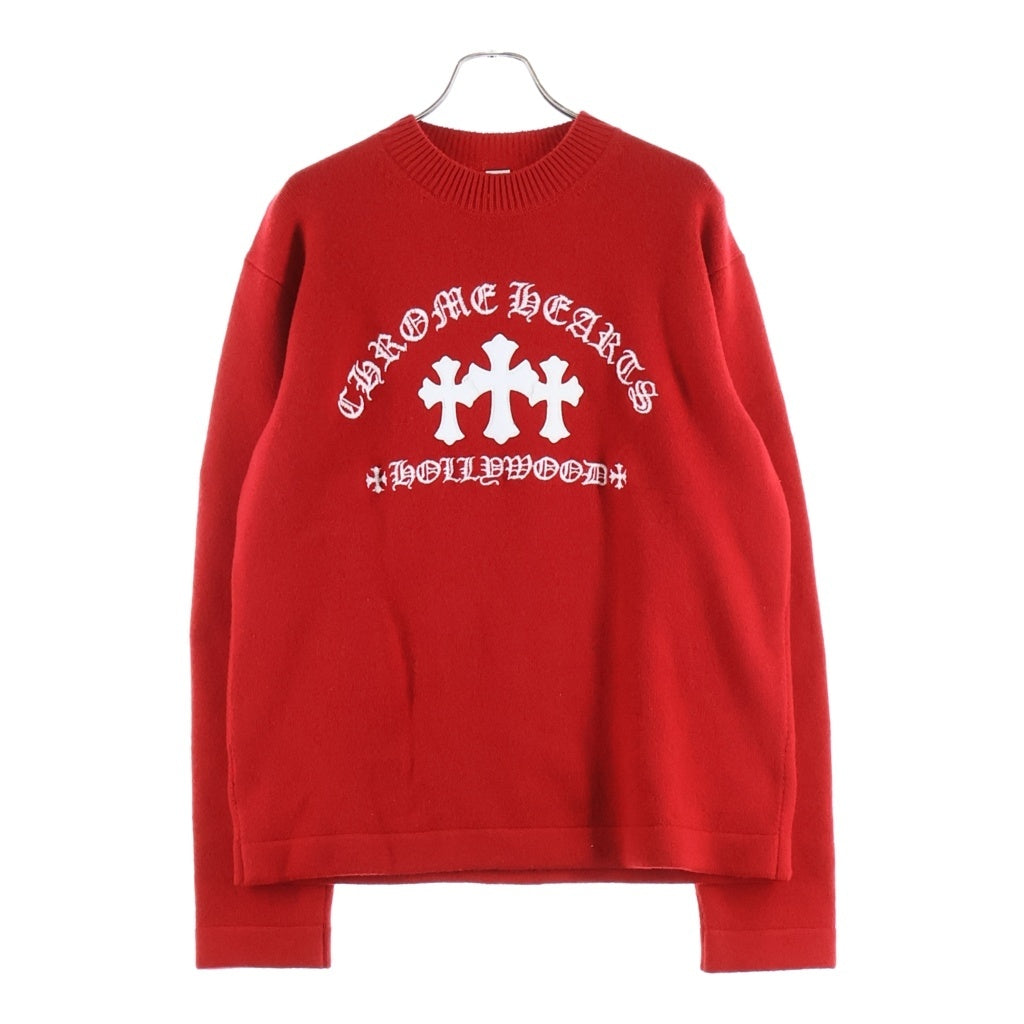 CHROME HEARTS(クロムハーツ) Y NOT KING TACO 3 CEMETERY CROSS LEATHER PATCH CASHMERE KNIT SWEATSHIRT ワイノット キングタコ 3セメタリー レザークロスパッチ スウェット