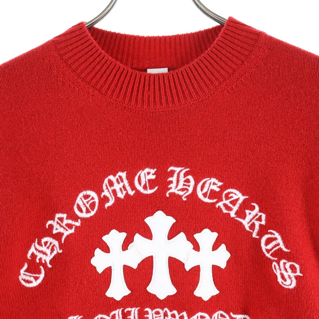 CHROME HEARTS(クロムハーツ) Y NOT KING TACO 3 CEMETERY CROSS LEATHER PATCH CASHMERE KNIT SWEATSHIRT ワイノット キングタコ 3セメタリー レザークロスパッチ スウェット