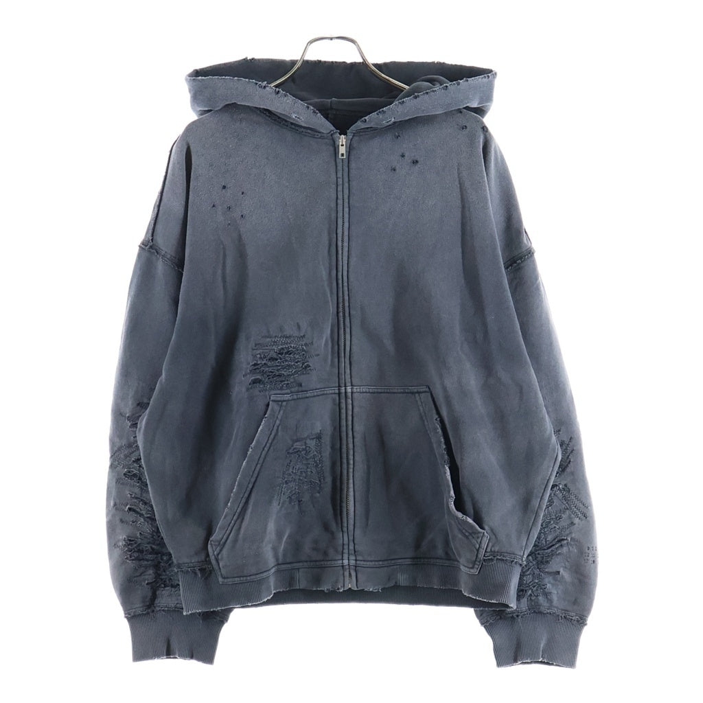 Maison Margiela(メゾンマルジェラ) 24AW Destroyed Zip-Up Hoodie デストロイ加工 ジップアップ プルオーバースウェットパーカー ブラック S62GU0130 M25004