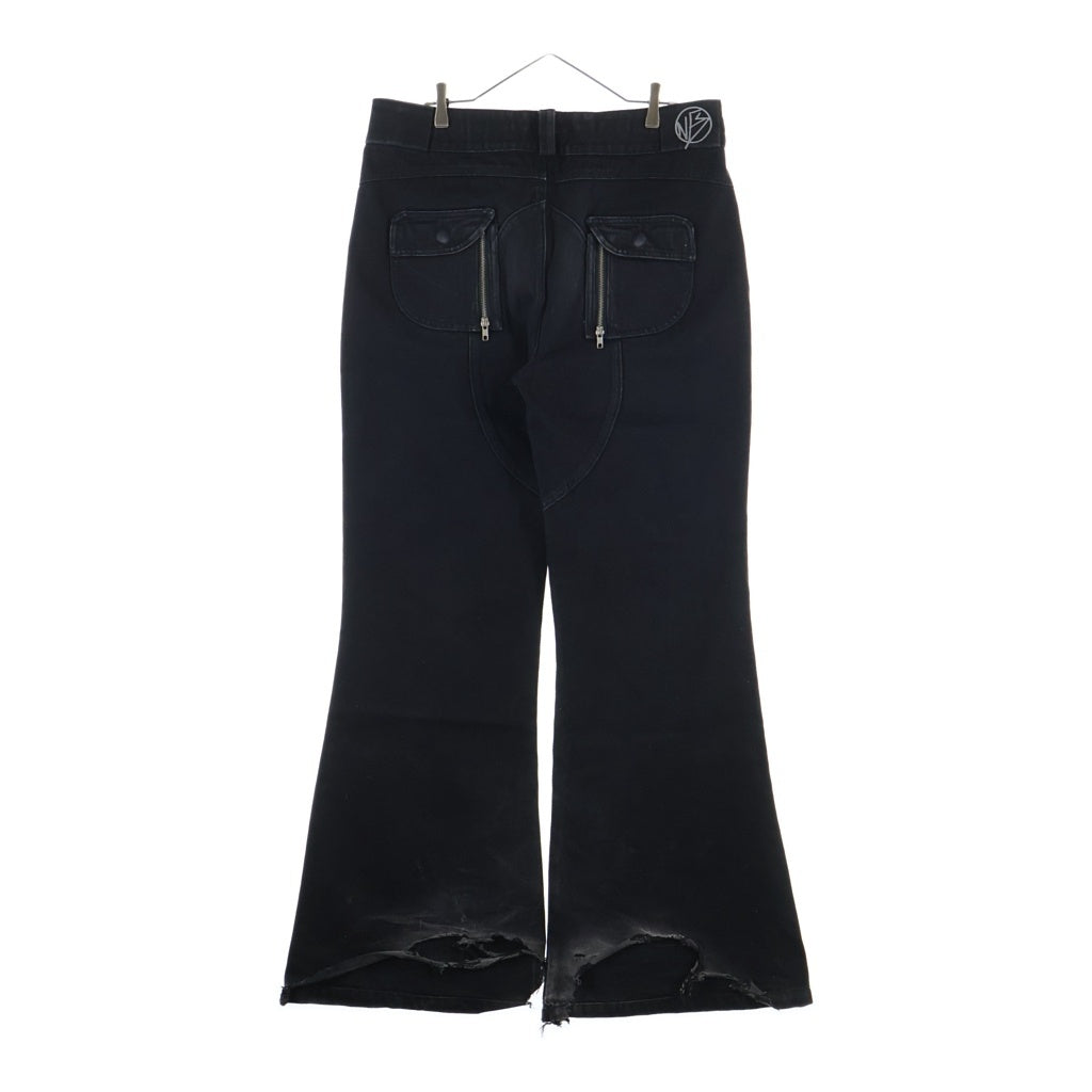 NO/FAITH STUDIOS(ノーフェイスストゥディオス) DUNE DENIM マルチステッチ デザインボタン フレア デニムパンツ ブラック