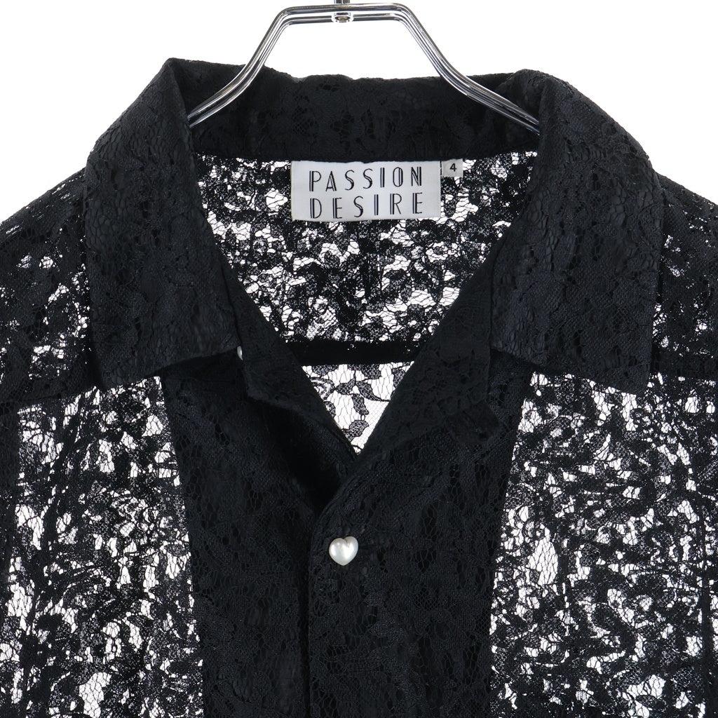 el conductorH(コンダクター) FLOWER LACE OPEN COLLAR SHORT SLEEVE SHIRT フラワーレースオープンカラーショートスリーブシャツ ホワイト PD24MS01