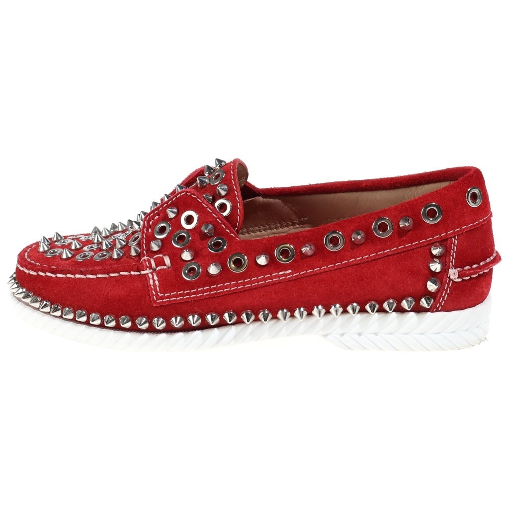 CHRISTIAN LOUBOUTIN(クリスチャンルブタン) スパイクスタッズ デッキシューズ モカシンスリッポン レッド レディース