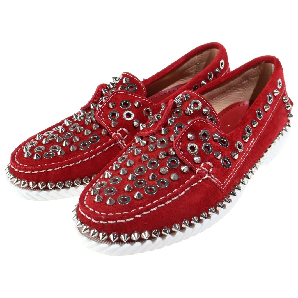 CHRISTIAN LOUBOUTIN(クリスチャンルブタン) スパイクスタッズ デッキシューズ モカシンスリッポン レッド レディース