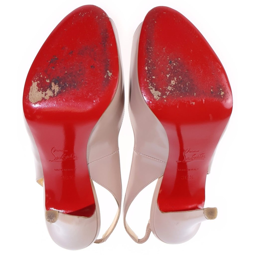 CHRISTIAN LOUBOUTIN(クリスチャンルブタン) オープリントゥ・スリングバック・ハイヒール パテントレザー プラットフォームサンダル ベージュ レディース