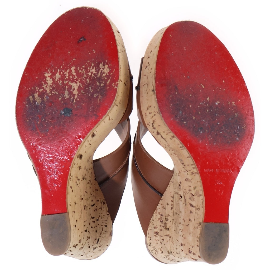 CHRISTIAN LOUBOUTIN(クリスチャンルブタン) レザークロスストラップ コルクウェッジソール サンダル ハイヒール ブラウン レディース