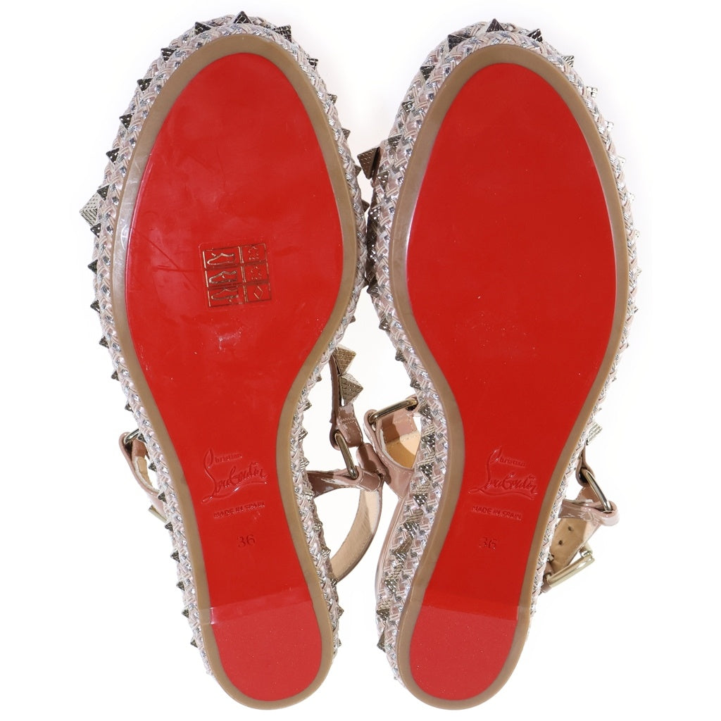 CHRISTIAN LOUBOUTIN(クリスチャンルブタン) スパイクスタッズ ウェッジソール サンダル ベージュ レディース