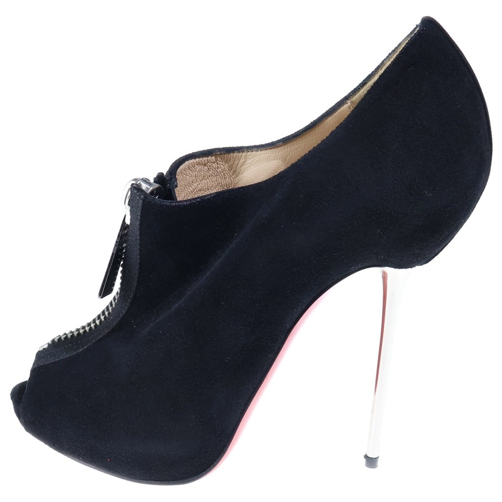 CHRISTIAN LOUBOUTIN(クリスチャンルブタン) Zipito Booty オープントゥ・ブーティ スエードレザー フロントジップアップ ハイヒール ブラック レディース