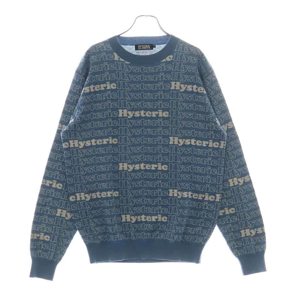 HYSTERIC GLAMOUR(ヒステリックグラマー) HYSTERIC LOGO 総柄 ジャカード プルオーバー ニット セーター ライトブルー 02181NS04