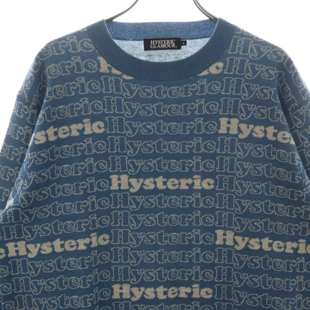 HYSTERIC GLAMOUR(ヒステリックグラマー) HYSTERIC LOGO 総柄 ジャカード プルオーバー ニット セーター ライトブルー 02181NS04
