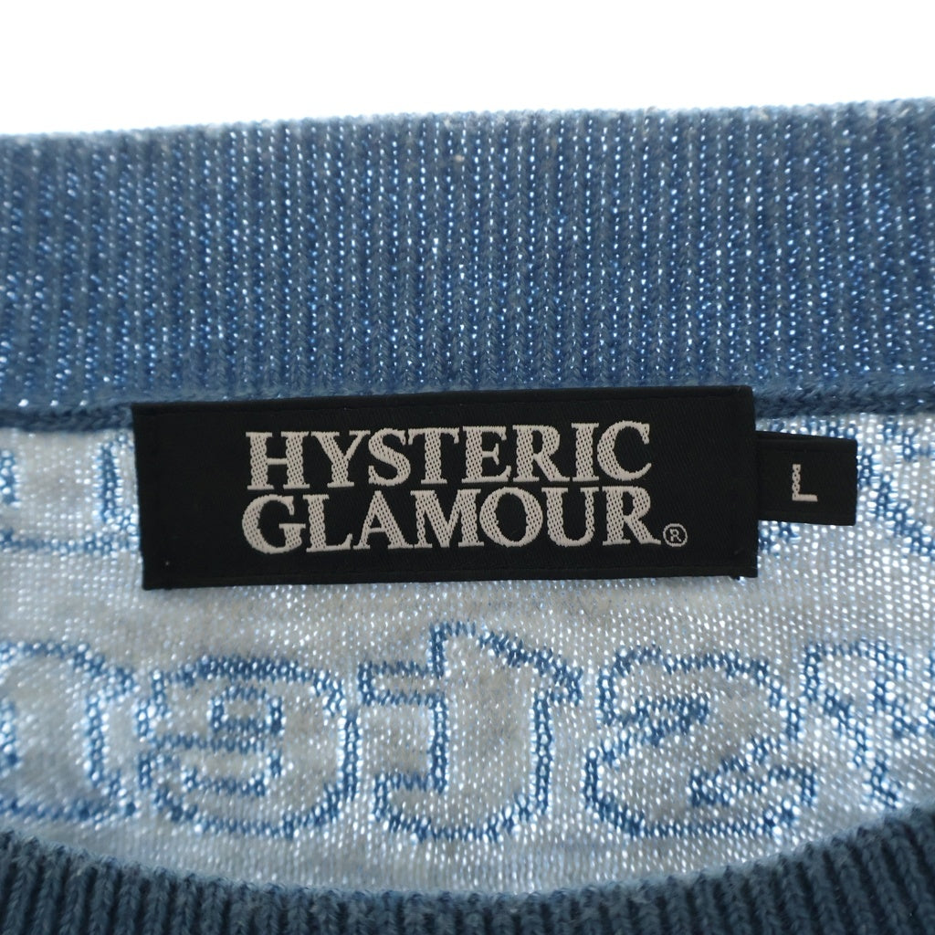 HYSTERIC GLAMOUR(ヒステリックグラマー) HYSTERIC LOGO 総柄 ジャカード プルオーバー ニット セーター ライトブルー 02181NS04