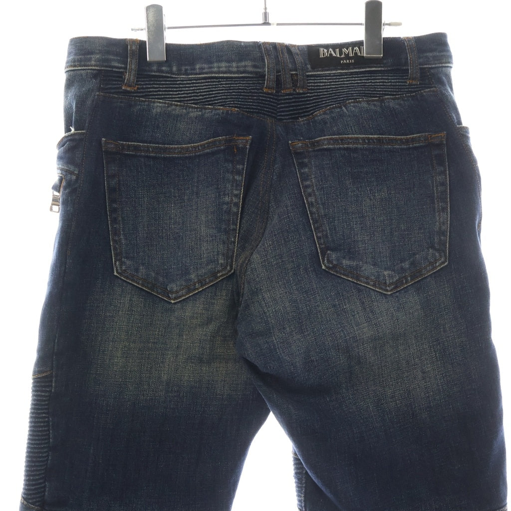 BALMAIN(バルマン) バイカーデニム ダメージ加工 キルティングステッチ ジーンズ パンツ インディゴ