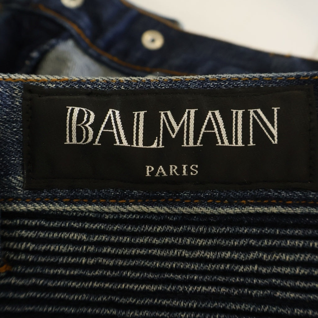 BALMAIN(バルマン) バイカーデニム ダメージ加工 キルティングステッチ ジーンズ パンツ インディゴ