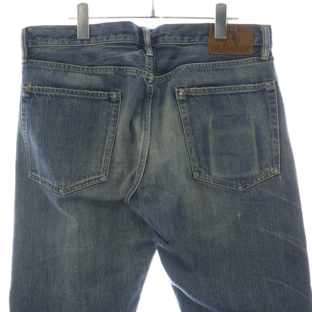 HYSTERIC GLAMOUR(ヒステリックグラマー) PF加工 スリムストレートデニムダメージ加工 ピラミッドスタッズ ジーンズ パンツ インディゴ