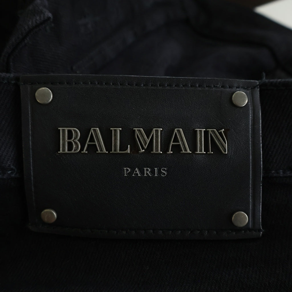 BALMAIN(バルマン) バイカーデニム キルティングステッチ ジップポケット ロゴ刺繍 ジーンズ パンツ ブラック