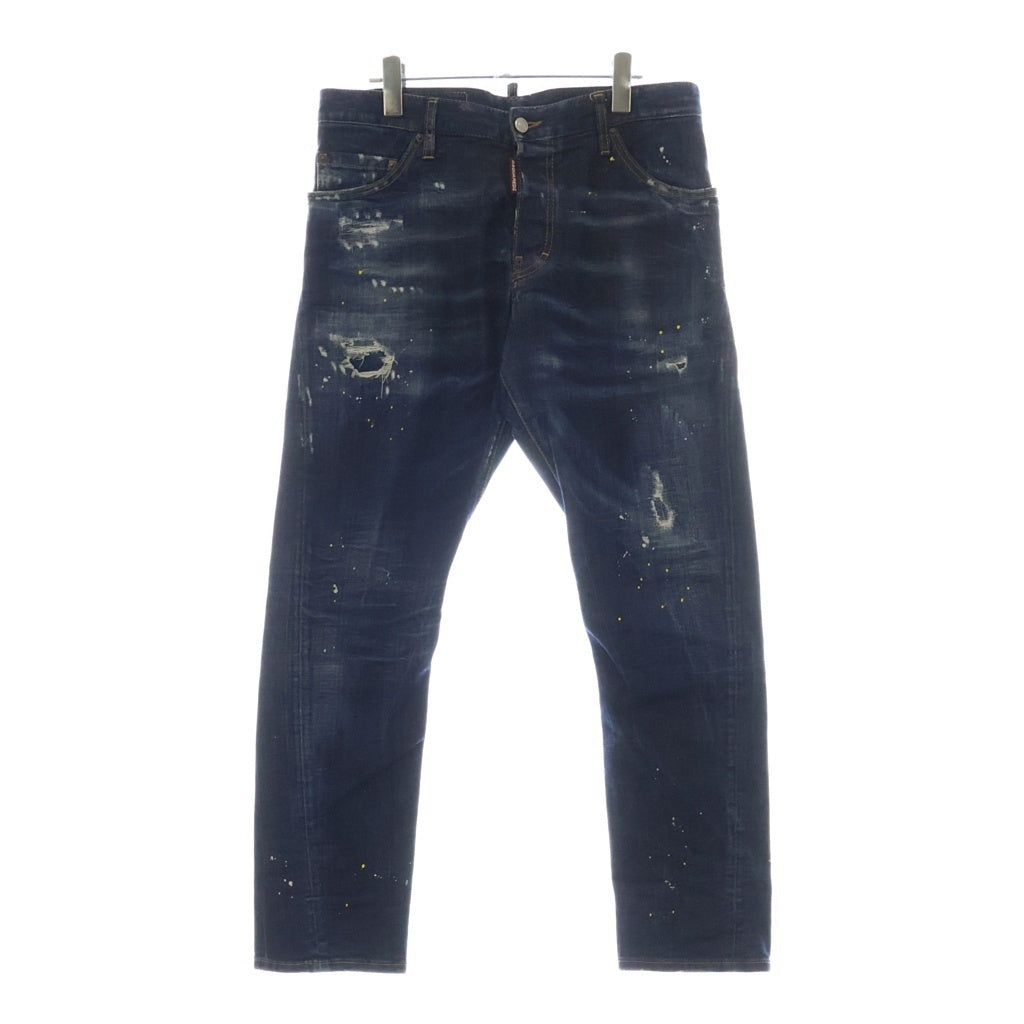 DSQUARED2(ディースクエアード) スキニー ダメージ加工 ペイントスプラッシュ ボタンフライ デニム ジーンズ パンツ インディゴ レディース
