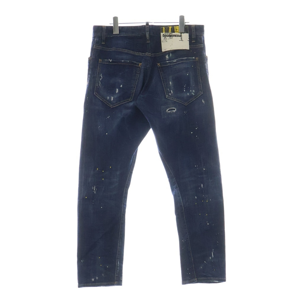 DSQUARED2(ディースクエアード) スキニー ダメージ加工 ペイントスプラッシュ ボタンフライ デニム ジーンズ パンツ インディゴ レディース