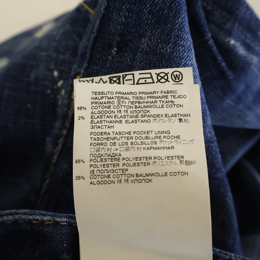 DSQUARED2(ディースクエアード) スキニー ダメージ加工 ペイントスプラッシュ ボタンフライ デニム ジーンズ パンツ インディゴ レディース