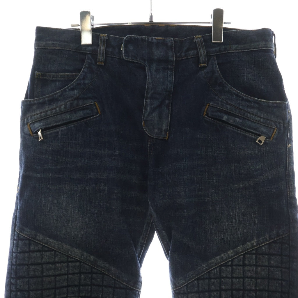 BALMAIN(バルマン) バイカーデニム キルティングステッチ ジップポケット ジーンズ パンツ インディゴ